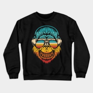 Gorilla headphones music vintage retro colors sunglasses Crewneck Sweatshirt